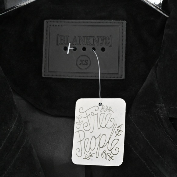 BlankNYC Free People Suede Moto Jacket Womens Sz XS Black Cropped Biker Leather - Picture 7 of 13